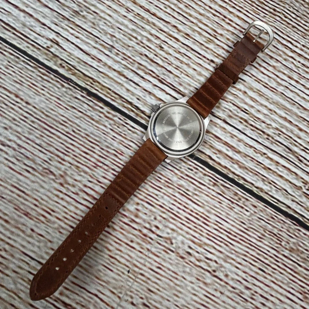 GreatLand Water Resistant Quartz Watch Brown Leather Strap Silver Tone Case‎